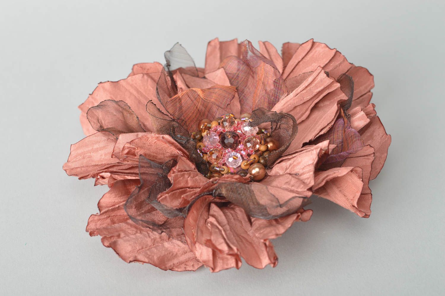 Beautiful handmade flower barrette textile brooch jewelry hair clip photo 2
