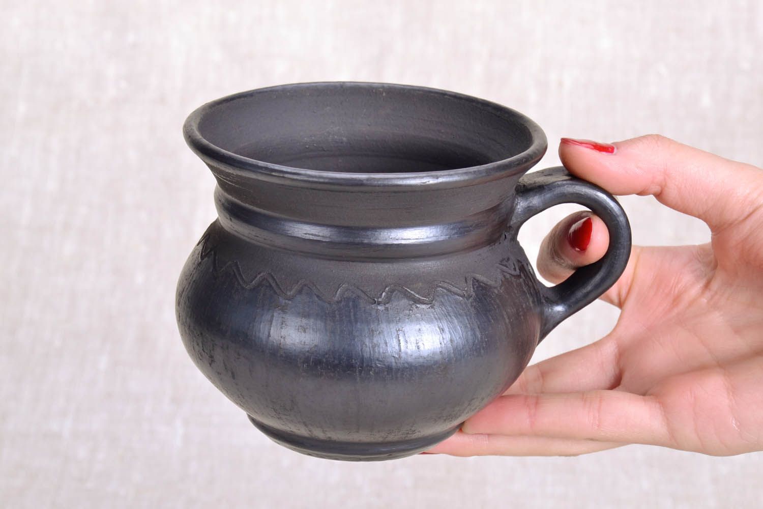 8 oz smoked clay coffee cup in pitcher shape with handle in black color  photo 5