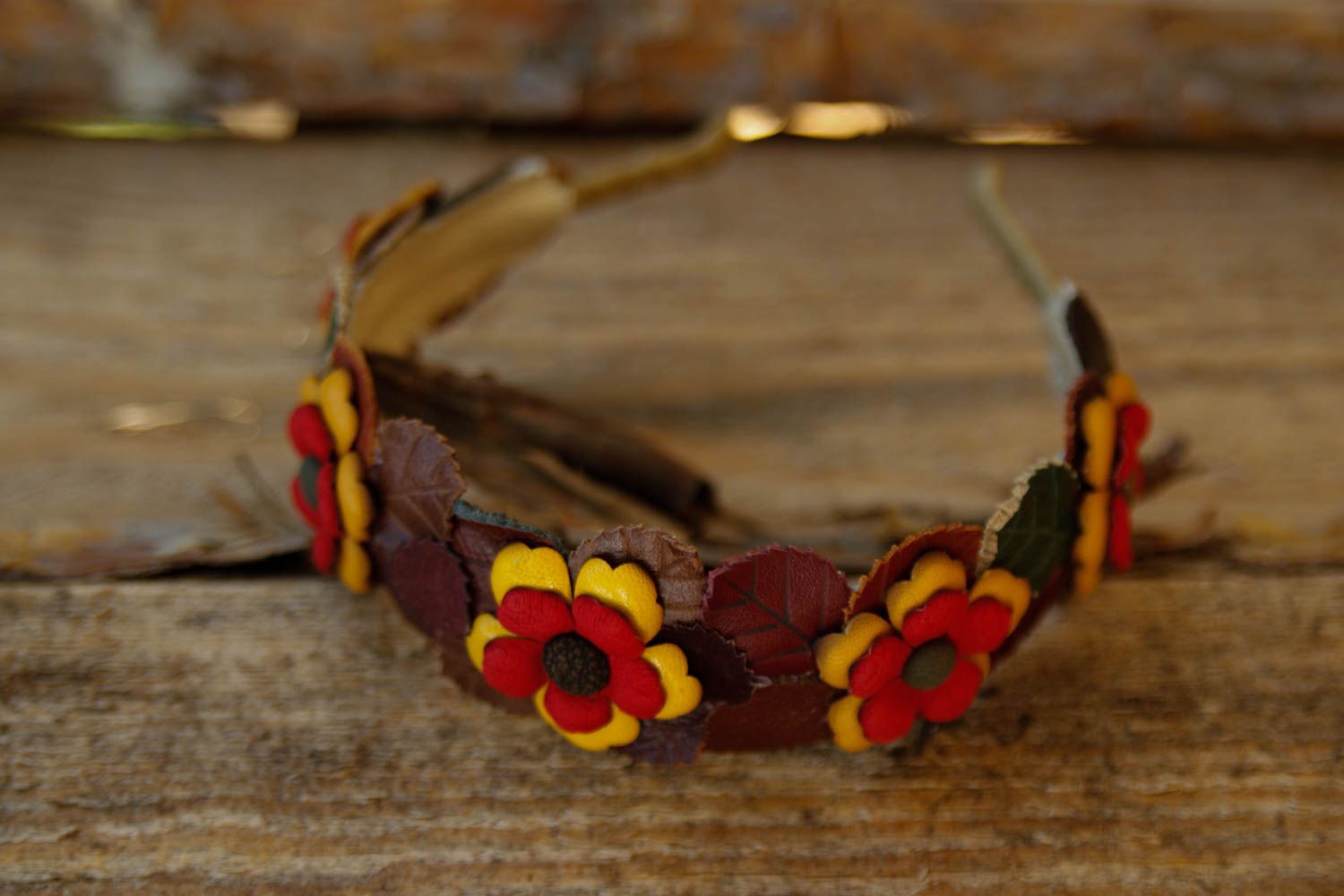 Unusual handmade flower headband leather goods elegant hair gifts for her photo 1