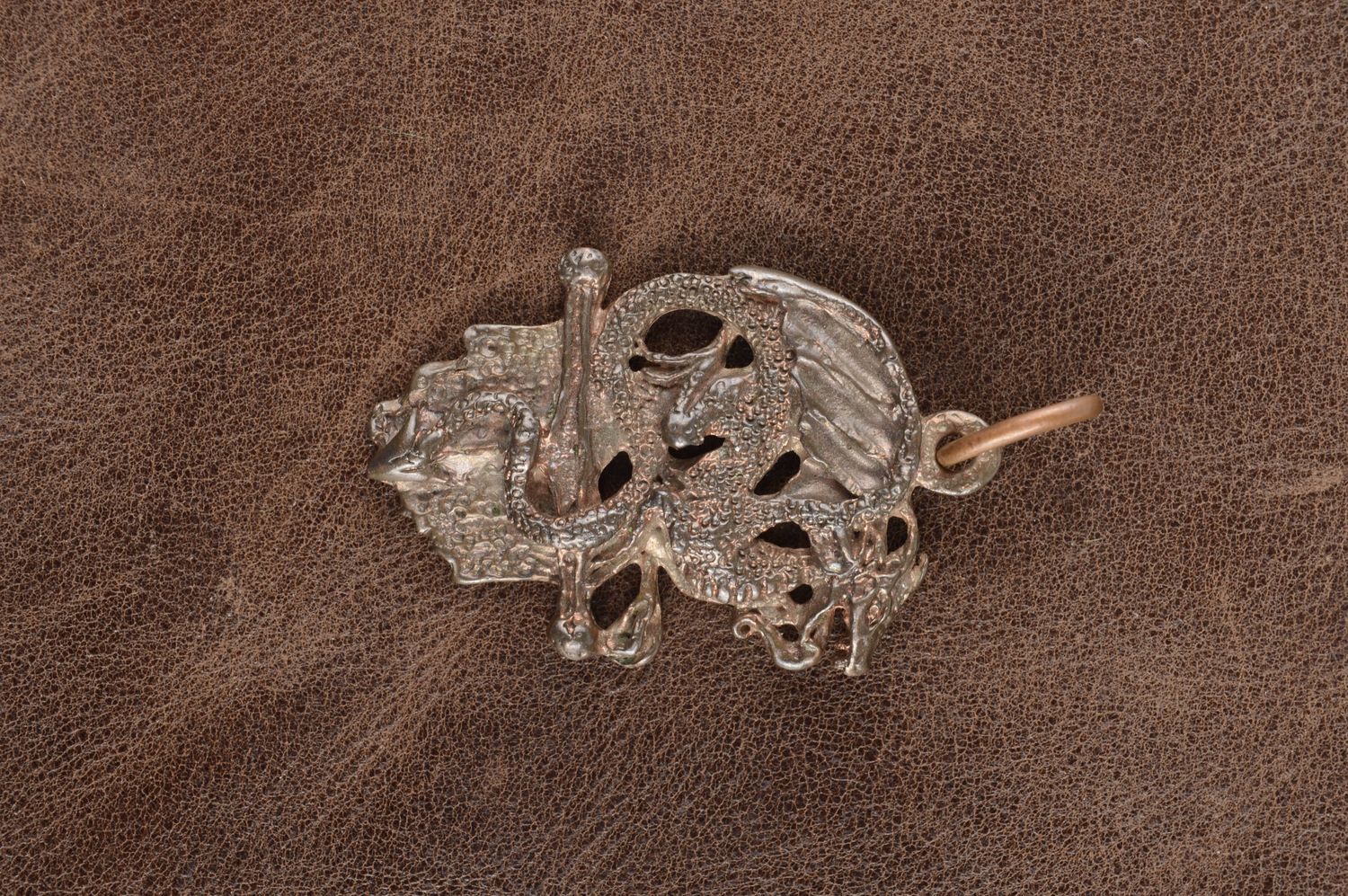 Авторское украшение кулон ручной работы дракон металлическая подвеска бронзовая  фото 1