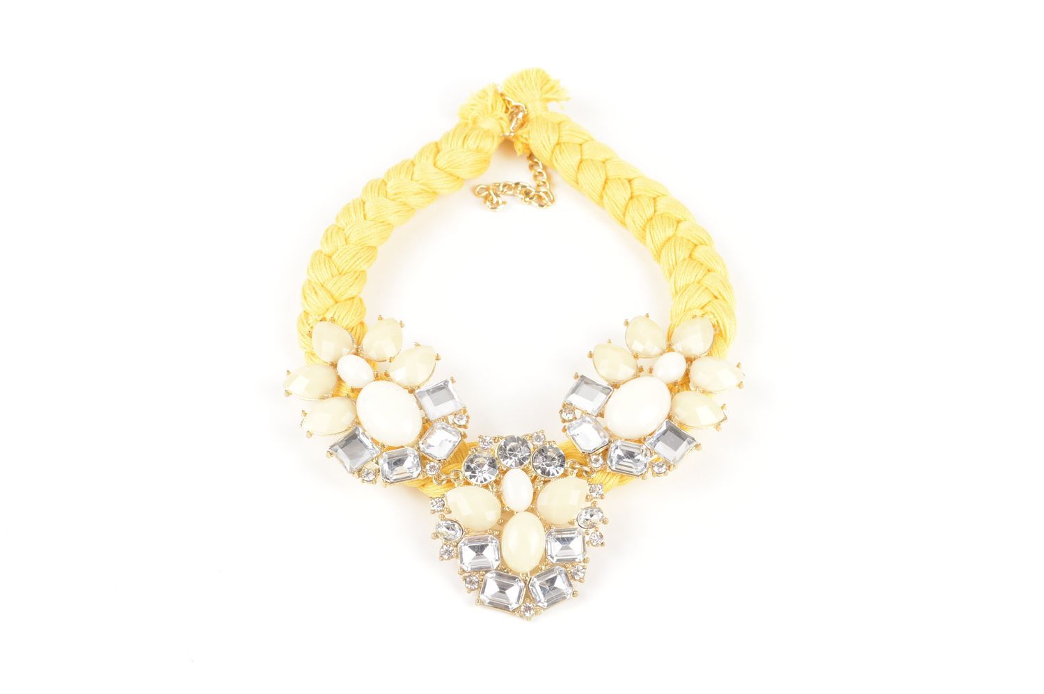Collier textile Bijou fait main jaune avec perles fantaisie Cadeau femme photo 2