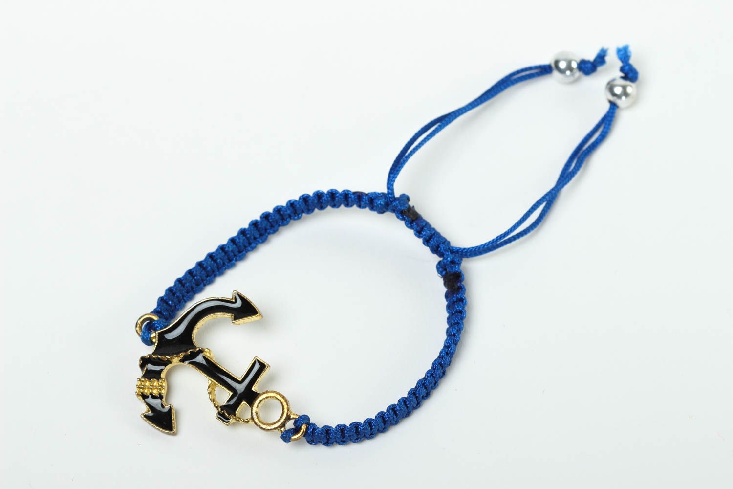 Bracelet bleu Bijou fait main tressé en fils de nylon avec ancre Cadeau femme photo 2