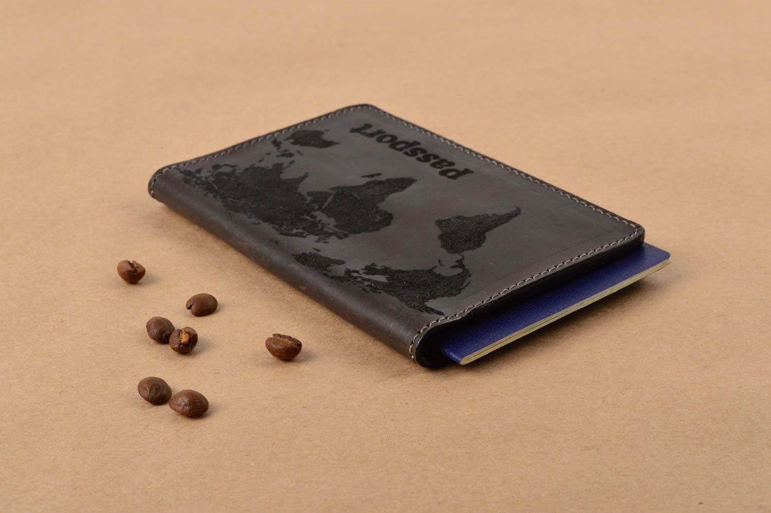 Funda para pasaporte artesanal portadocumentos de cuero gris regalo original foto 5