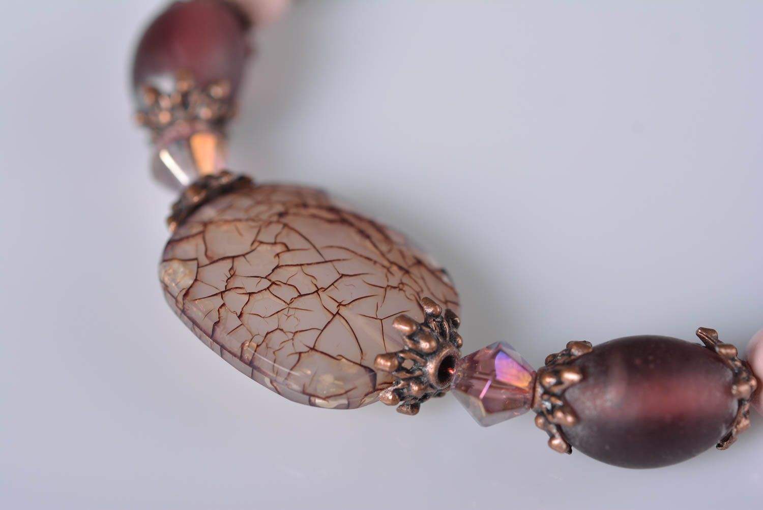 Stylish handmade glass beads pale cherry brown bracelet for women photo 2
