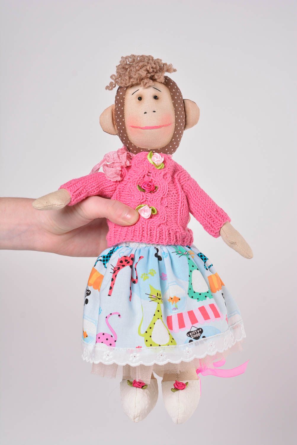 Poupée singe faite main Jouet pour enfant tricot coton lin Cadeau original photo 5