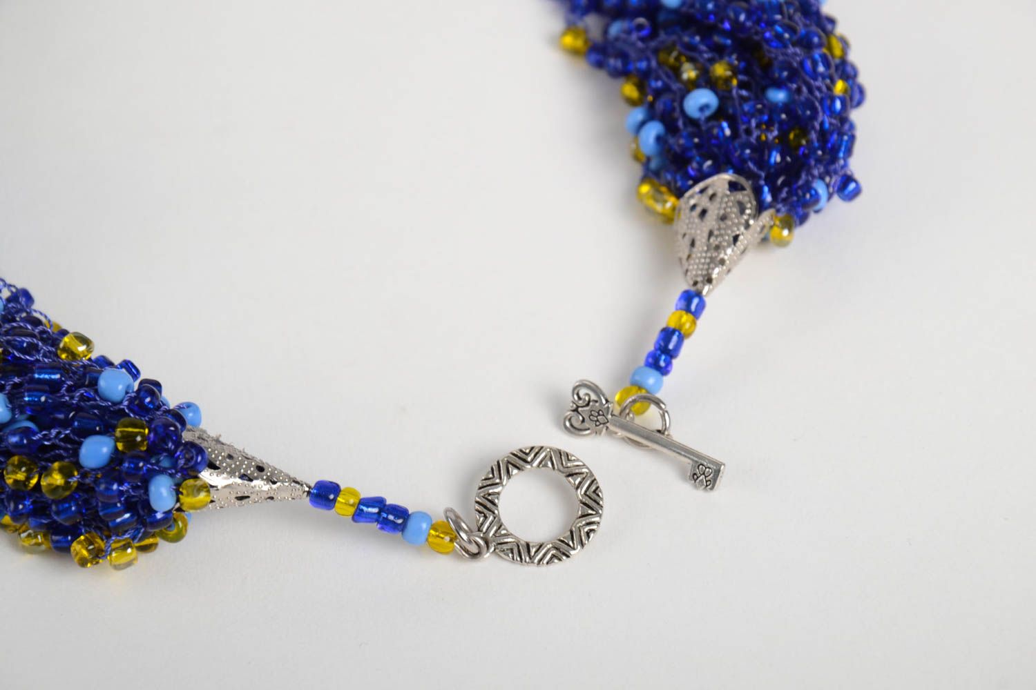 Handmade stylish beaded necklace unusual elegant necklace blue jewelry photo 4