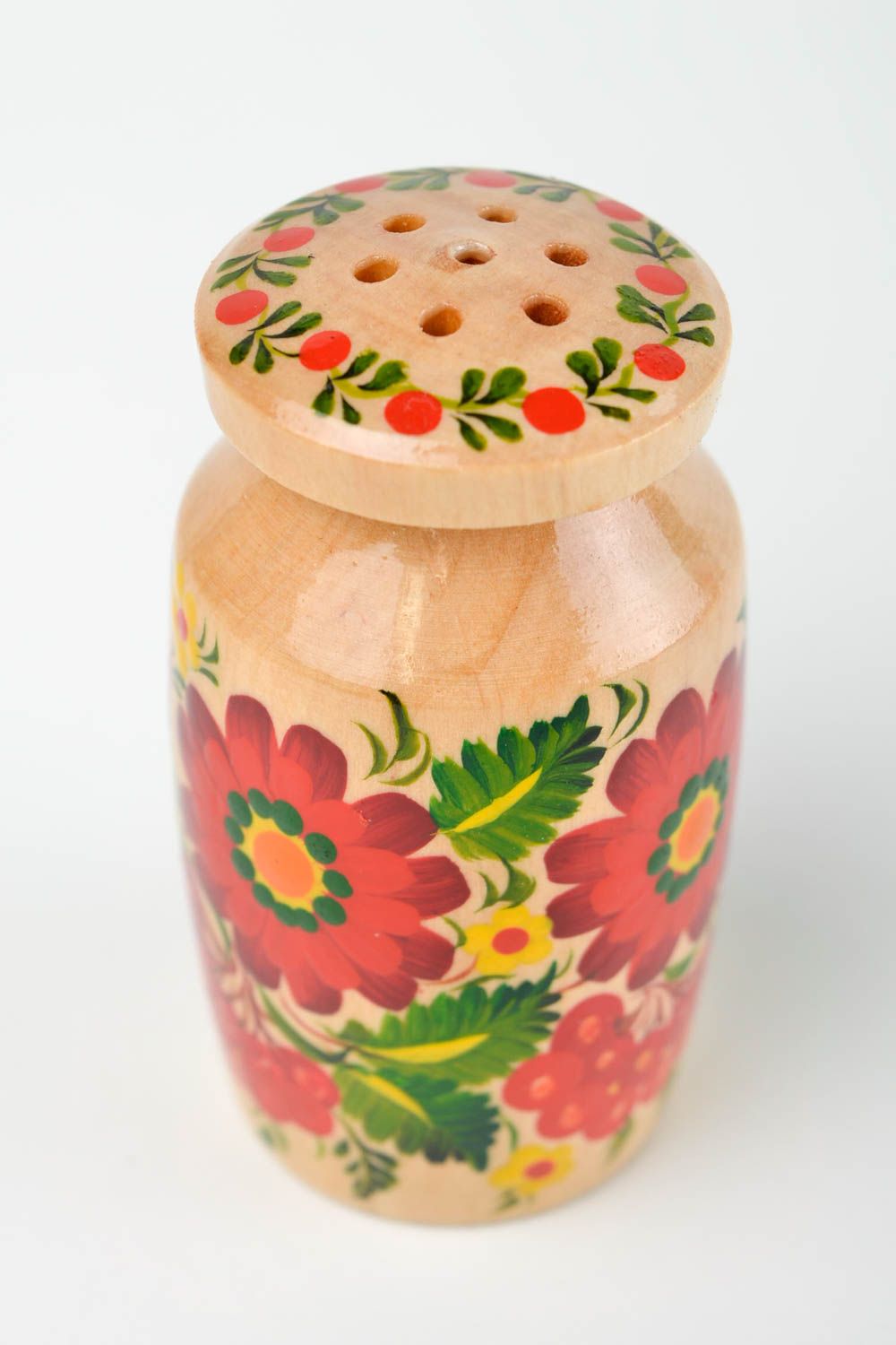 Handmade bemalte Salz Dose aus Holz Küchen Zubehör Aufbewahrung Gewürze foto 4