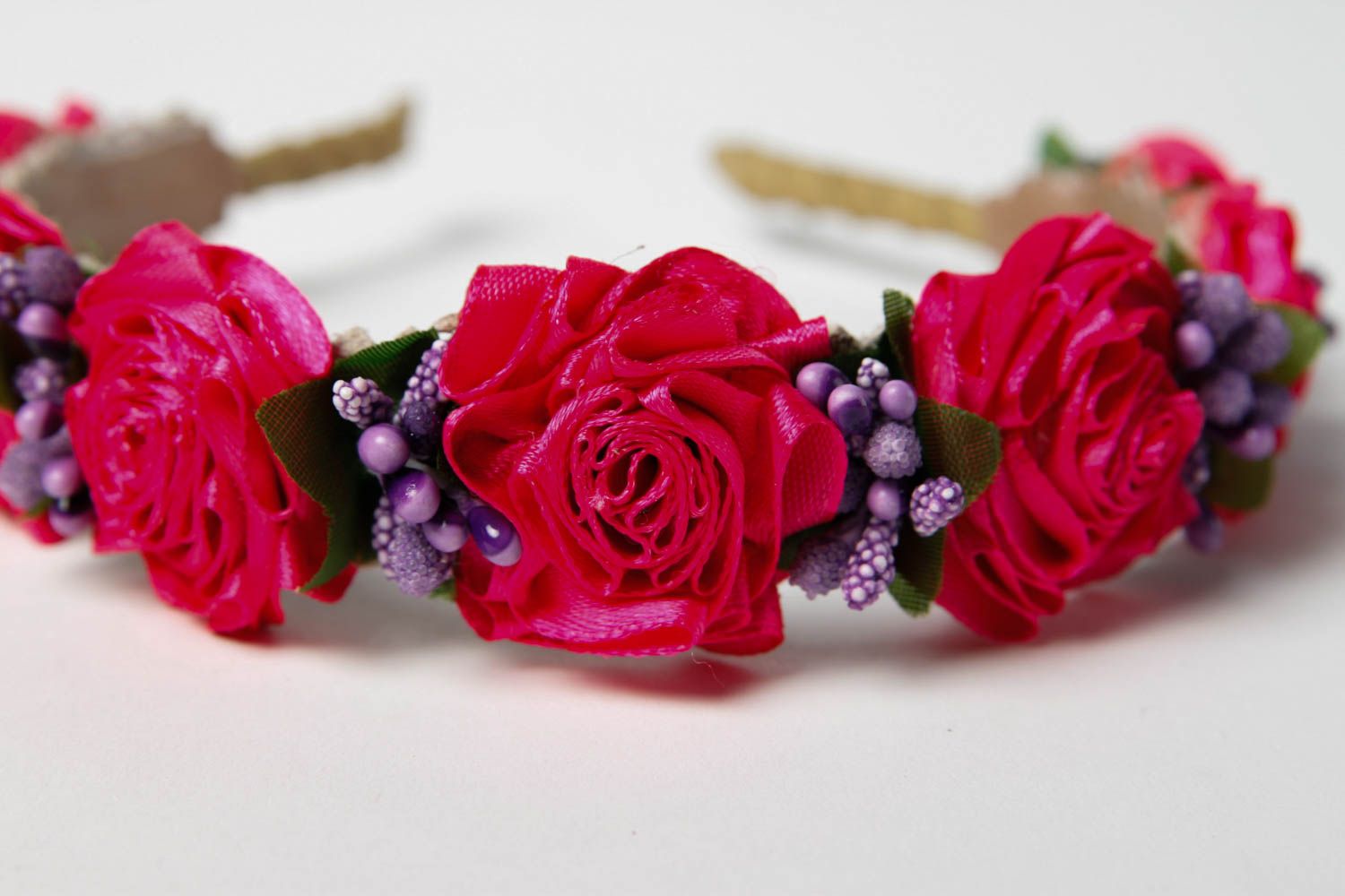 Serre-tête à fleurs fait main Cerceau cheveux rose romantique Cadeau femme photo 3