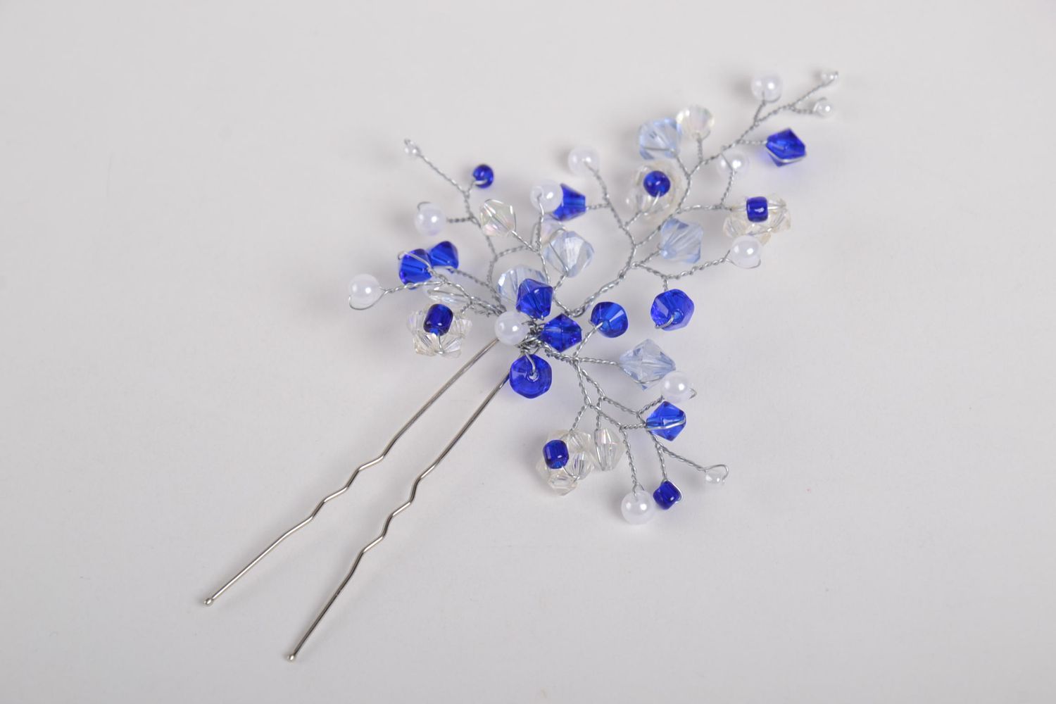 Blau weiße Haarnadel mit Perlen handgemachter Schmuck Haar Accessoire zart foto 5