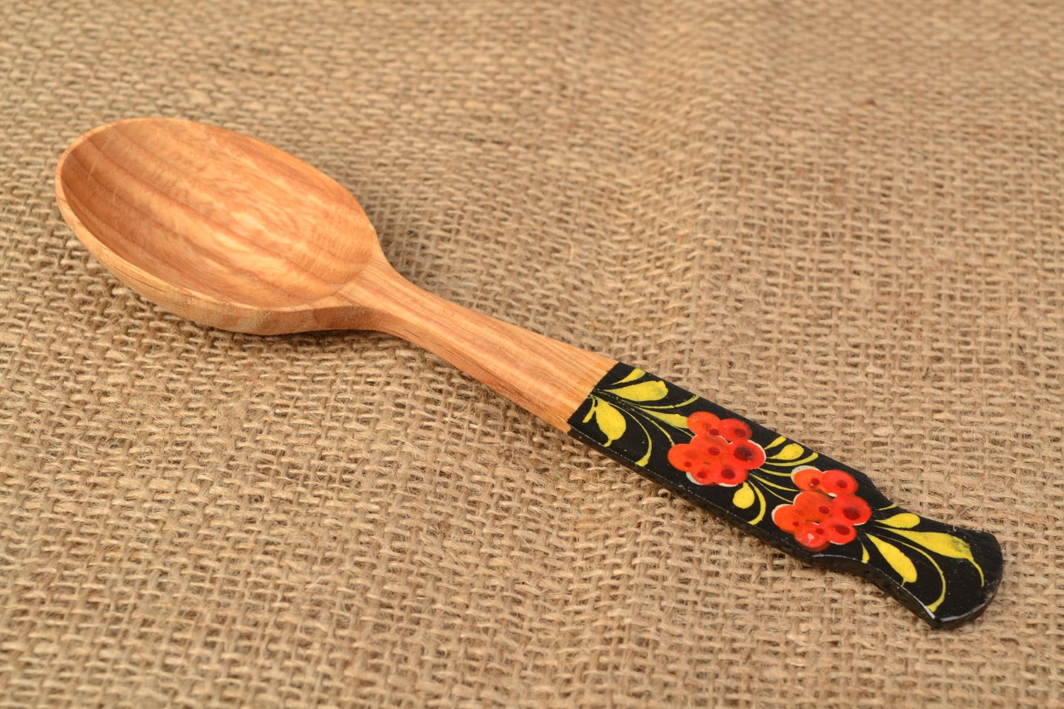 Beautiful handmade beech wood table spoon with Petrikov painting for gift photo 1