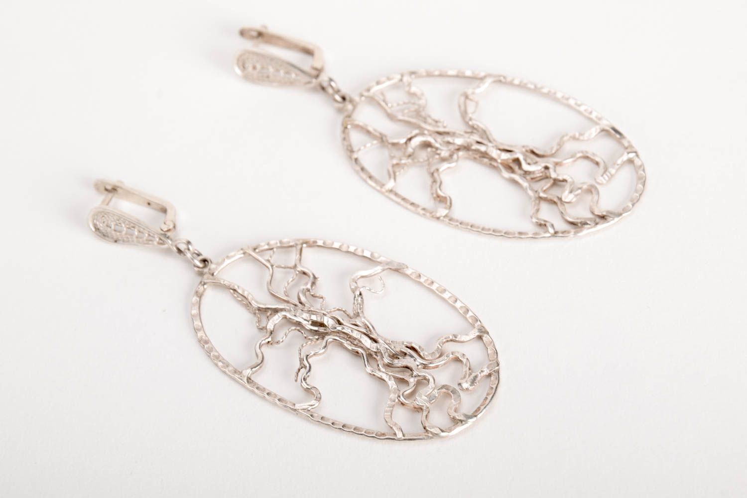 Designer unique silver earrings handmade bijouterie accessories present for girl photo 2