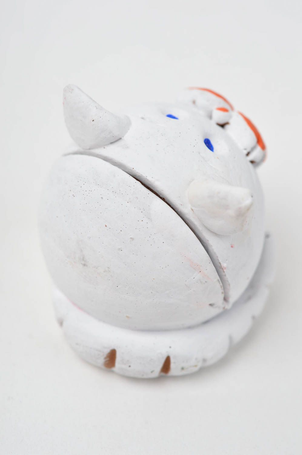 Визитница ручной работы керамический декор настольная подставка Белый кот фото 4