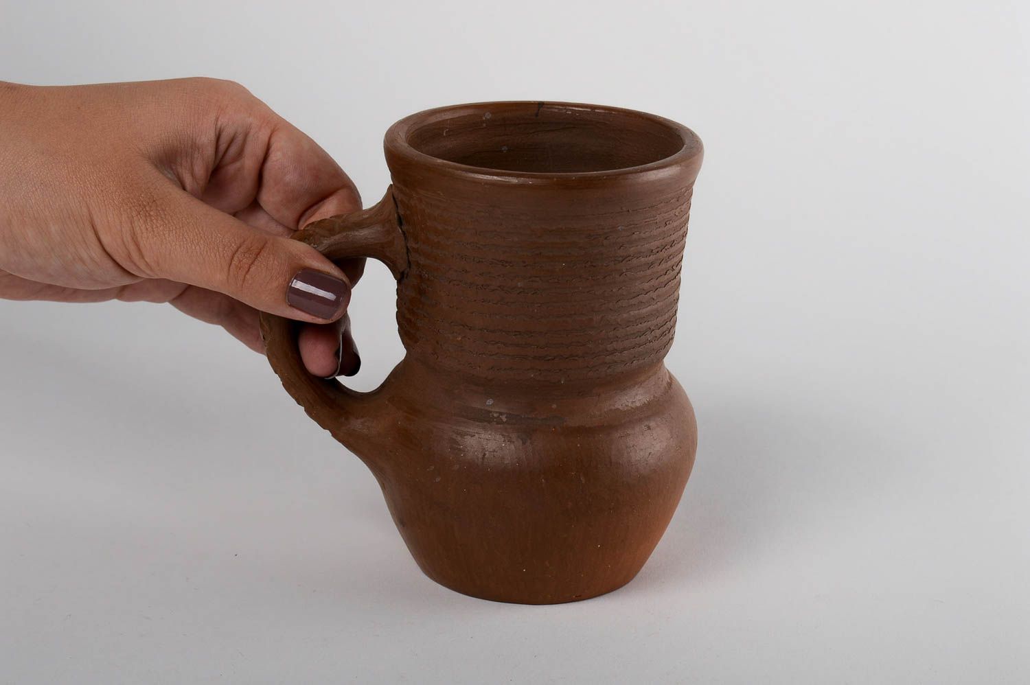 Taza para té hecha a mano color marrón utensilio de cocina vajilla original foto 5
