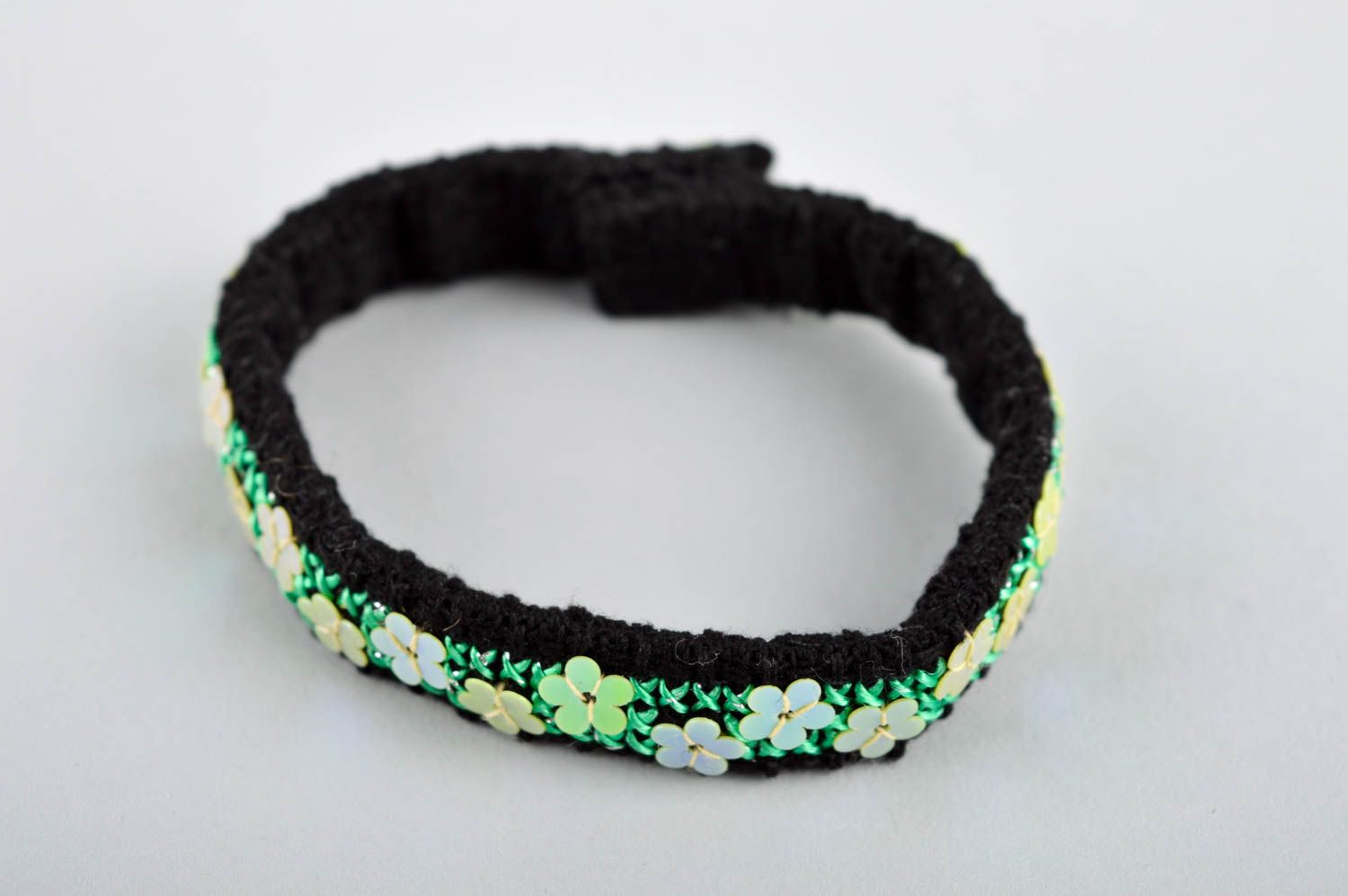 Handmade black bracelet embroidered jewelry textile wrist bracelet gift photo 2