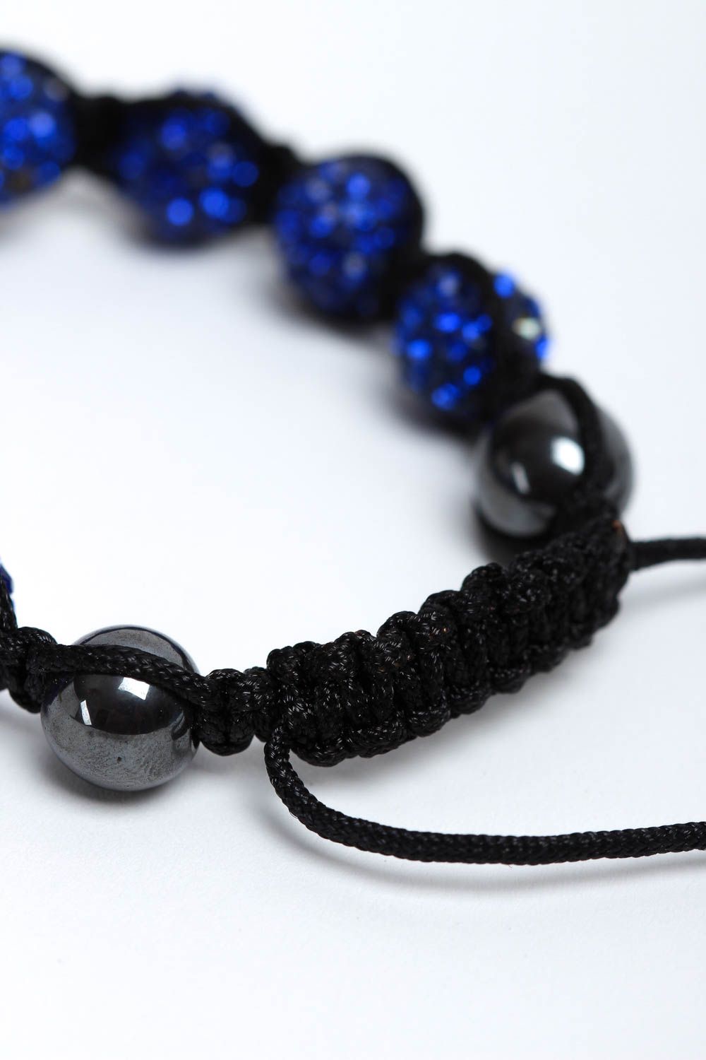 Dark blue beads strand bracelet on a black rope for daughter photo 4