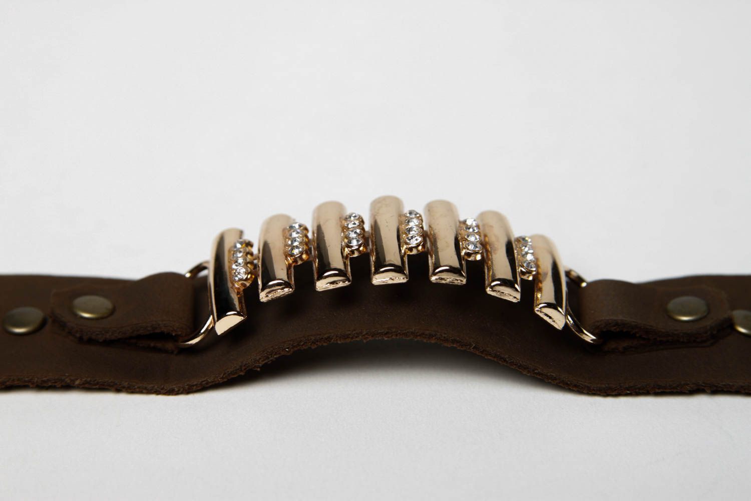 Bracelet en cuir Bijou fait main marron large métal Accessoire tendance photo 4