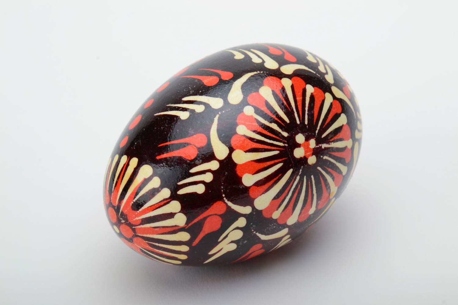 Handmade traditional Easter egg with drop shaped pattern painted in Lemkiv style photo 2