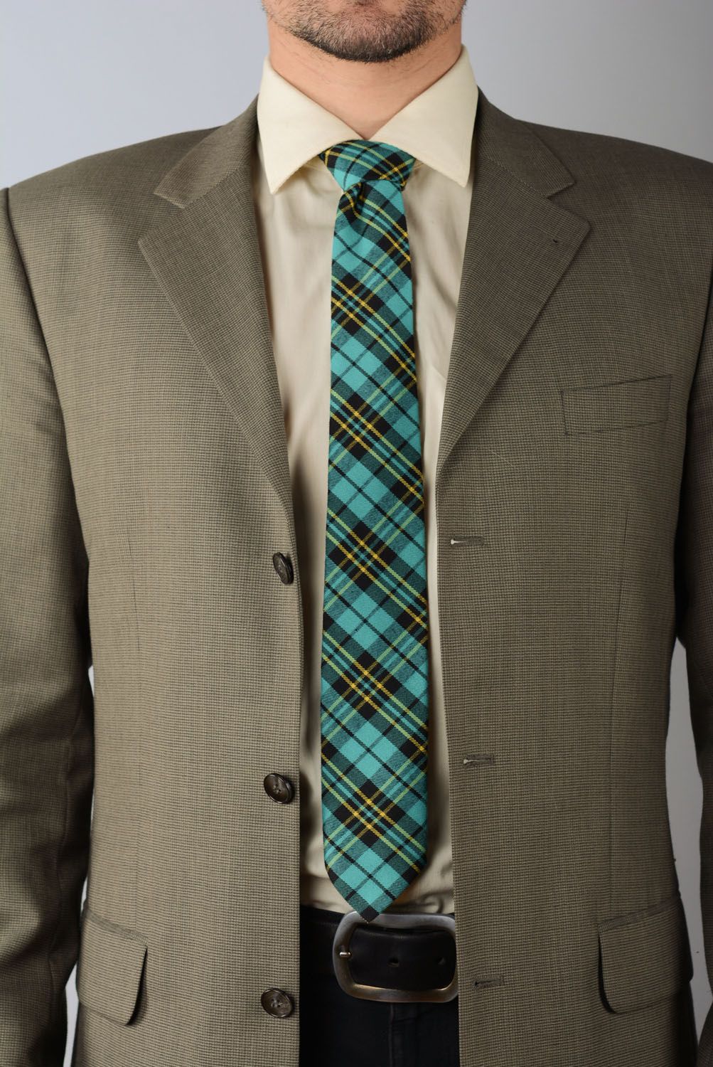 Turquoise checkered tie photo 1