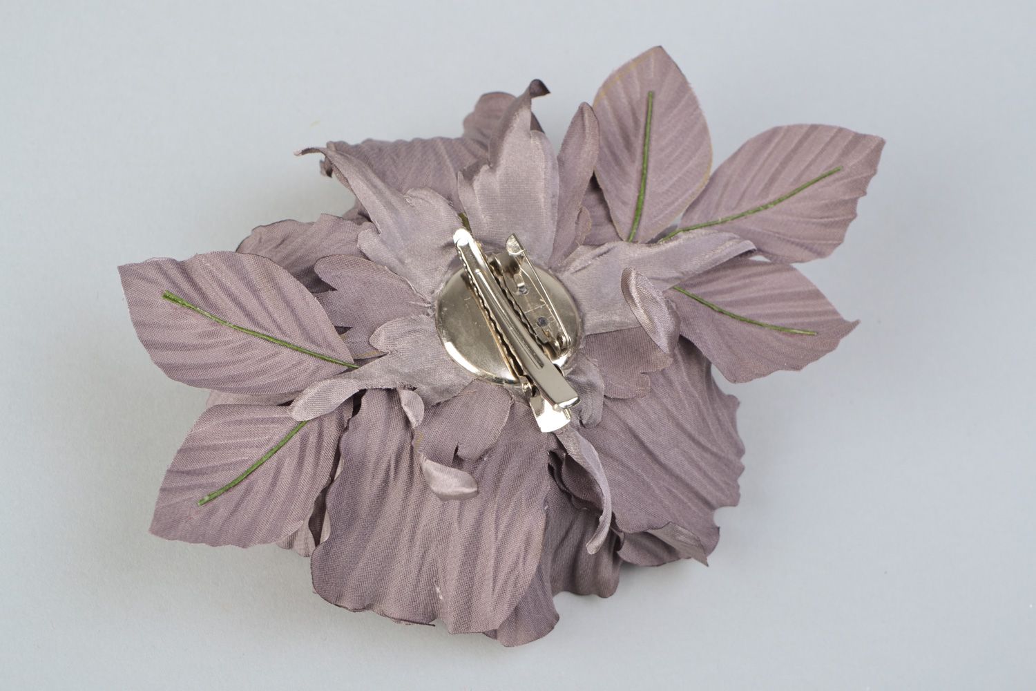 Handmade silk-satin flower brooch Gray Rose photo 4