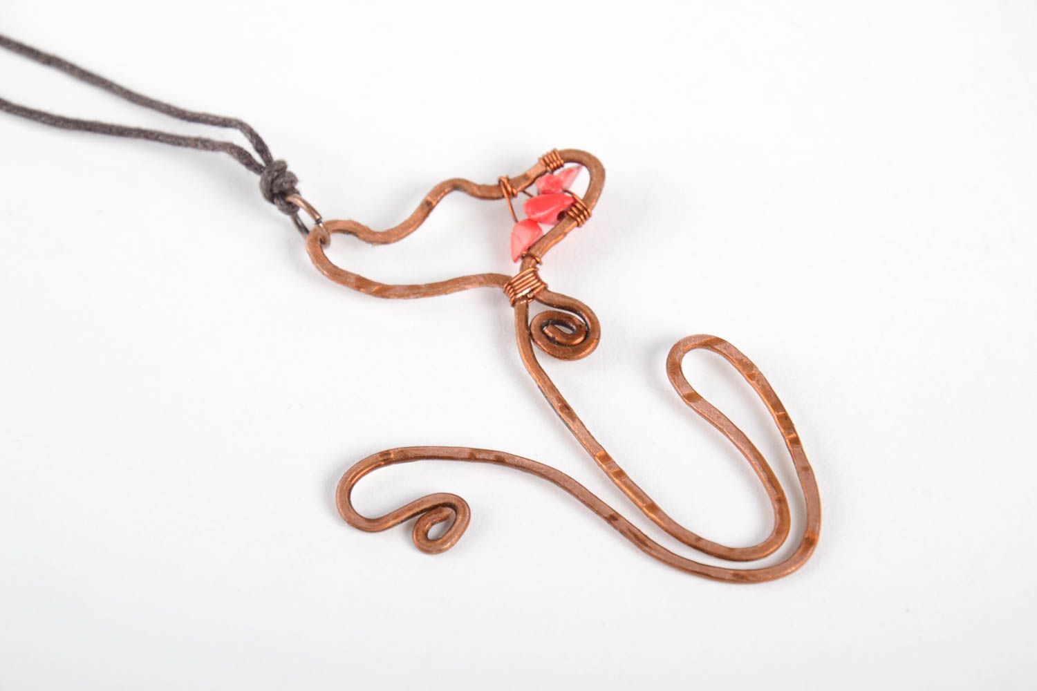 Handmade copper necklace designer pendant handmade jewelry with natural stones photo 3