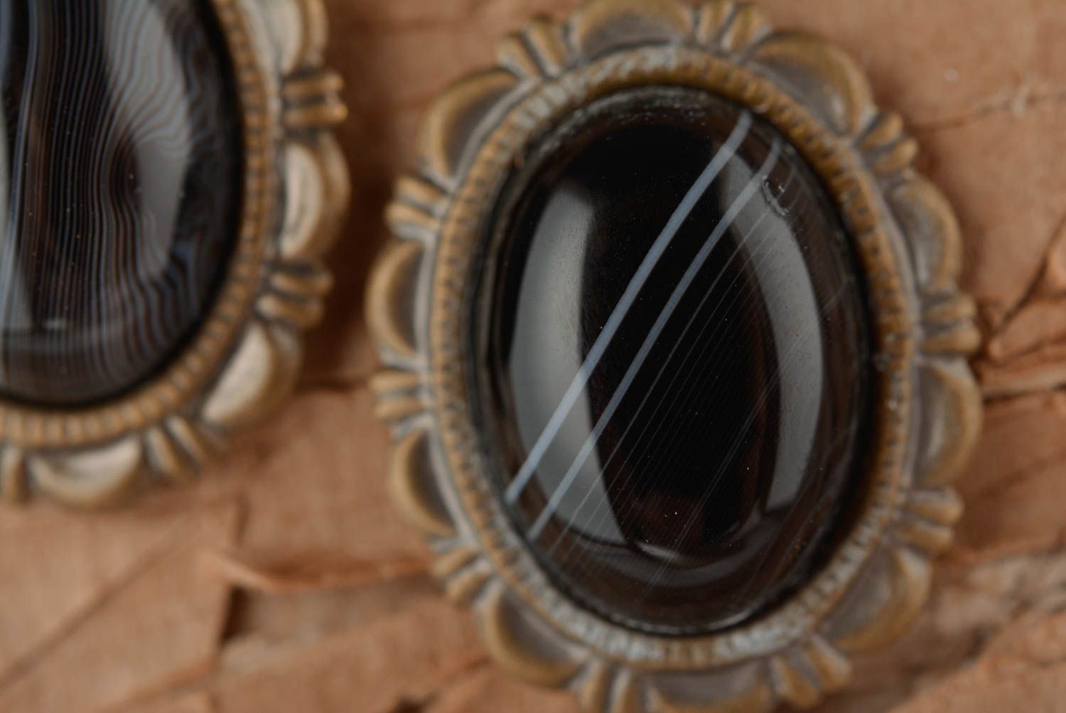 Серьги ручной работы серьги из металла с кабошоном элитная бижутерия черная фото 2