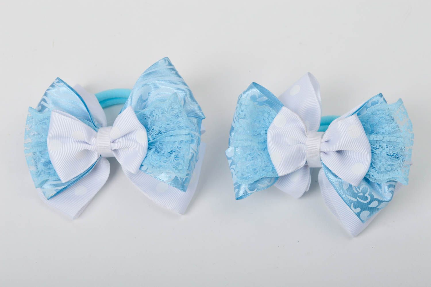 Handmade blue and white hair ties 2 accessories for kids unusual hair ties photo 3