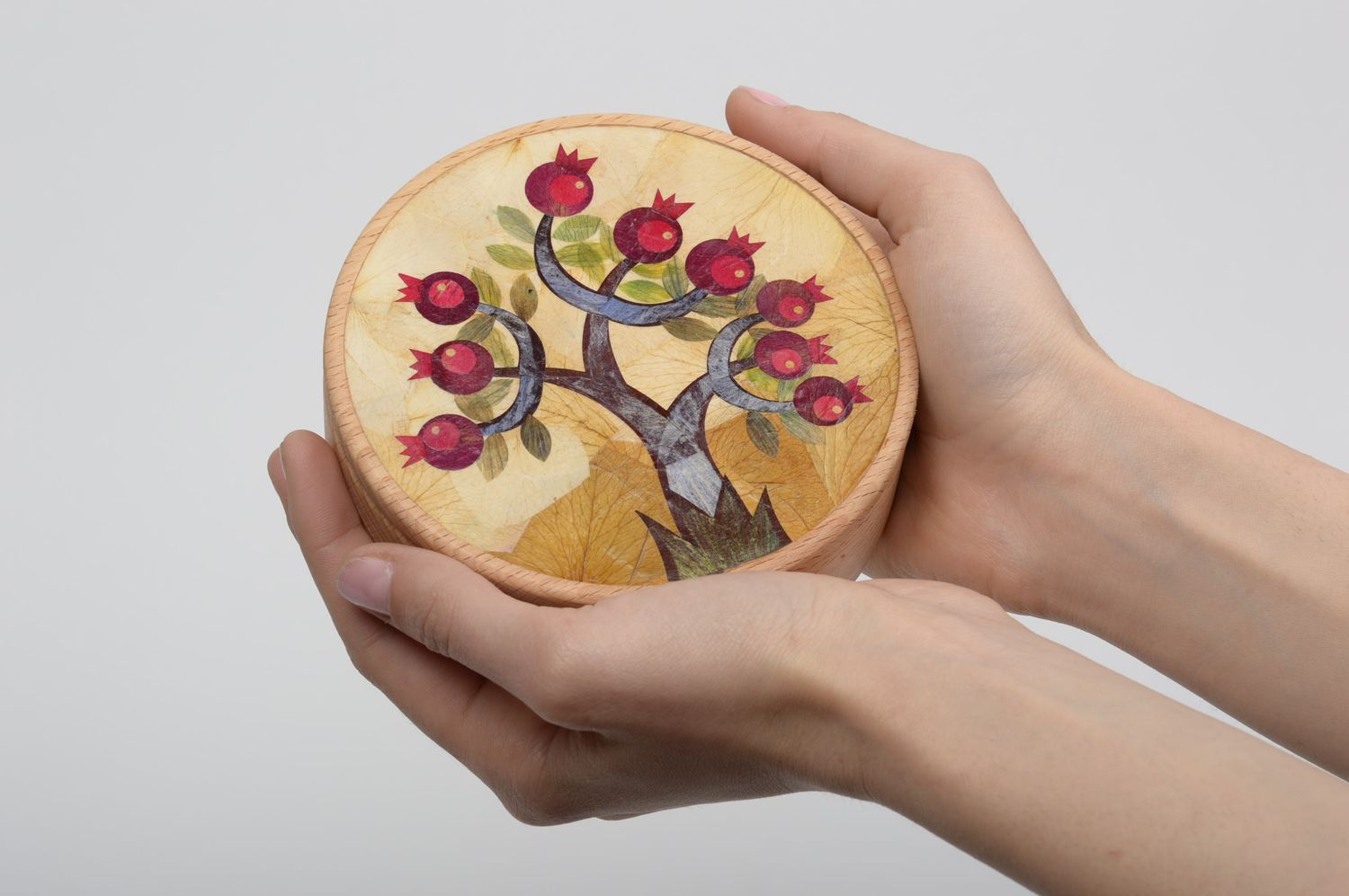 Handmade Schatulle aus Holz Schmuck Aufbewahrung Geschenk für Frauen Granatäpfel foto 1