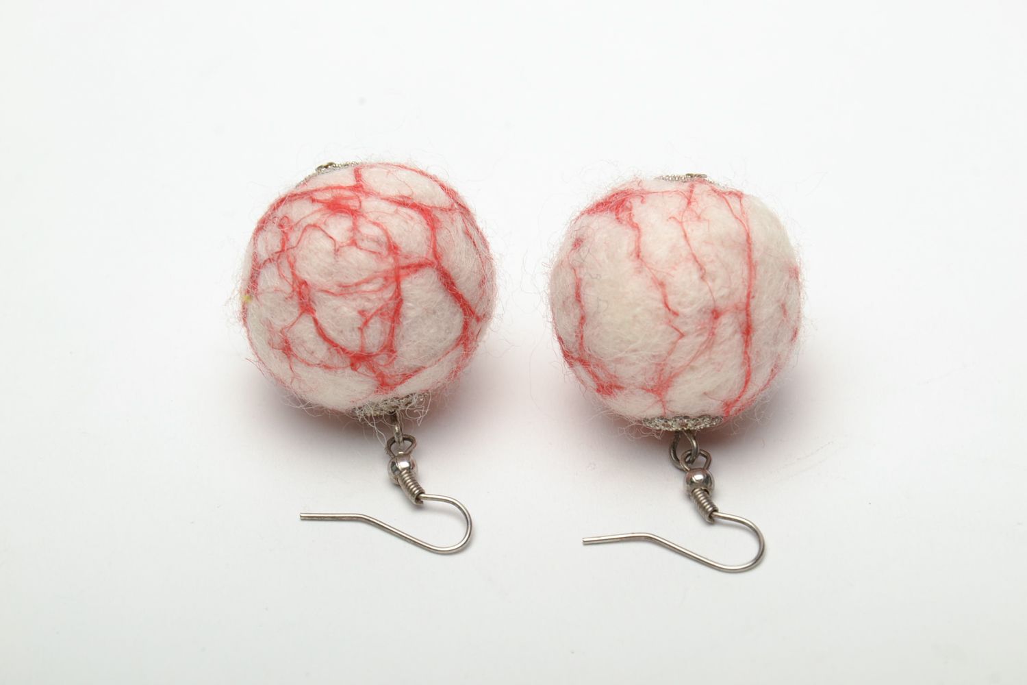 Handmade felted wool ball earrings photo 5