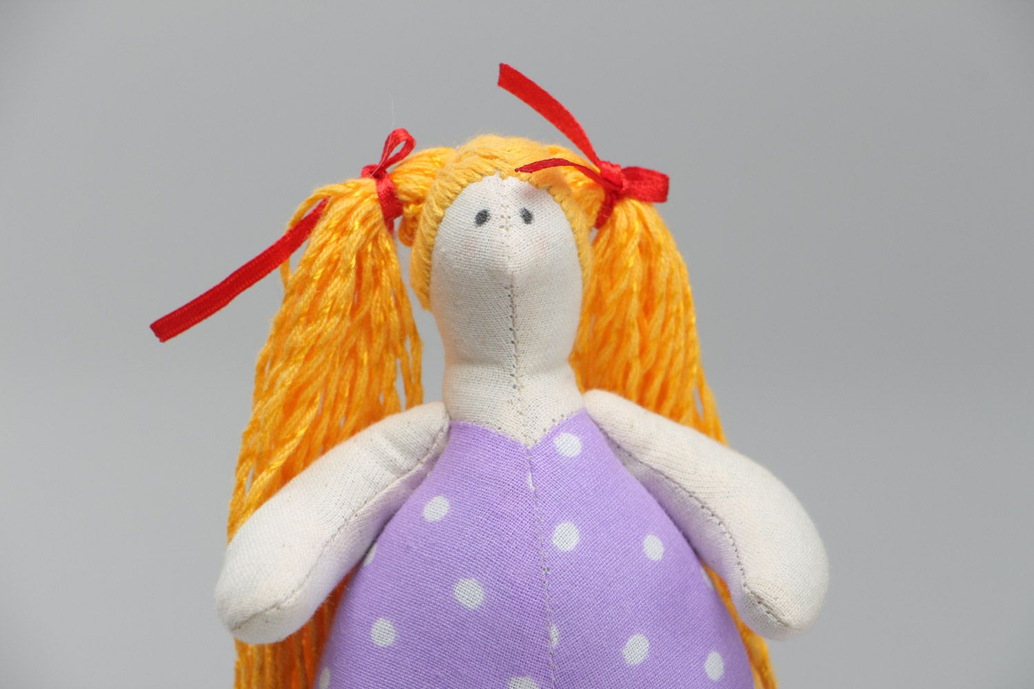Handmade designer funny soft doll with red hair in violet swimming suit  photo 3