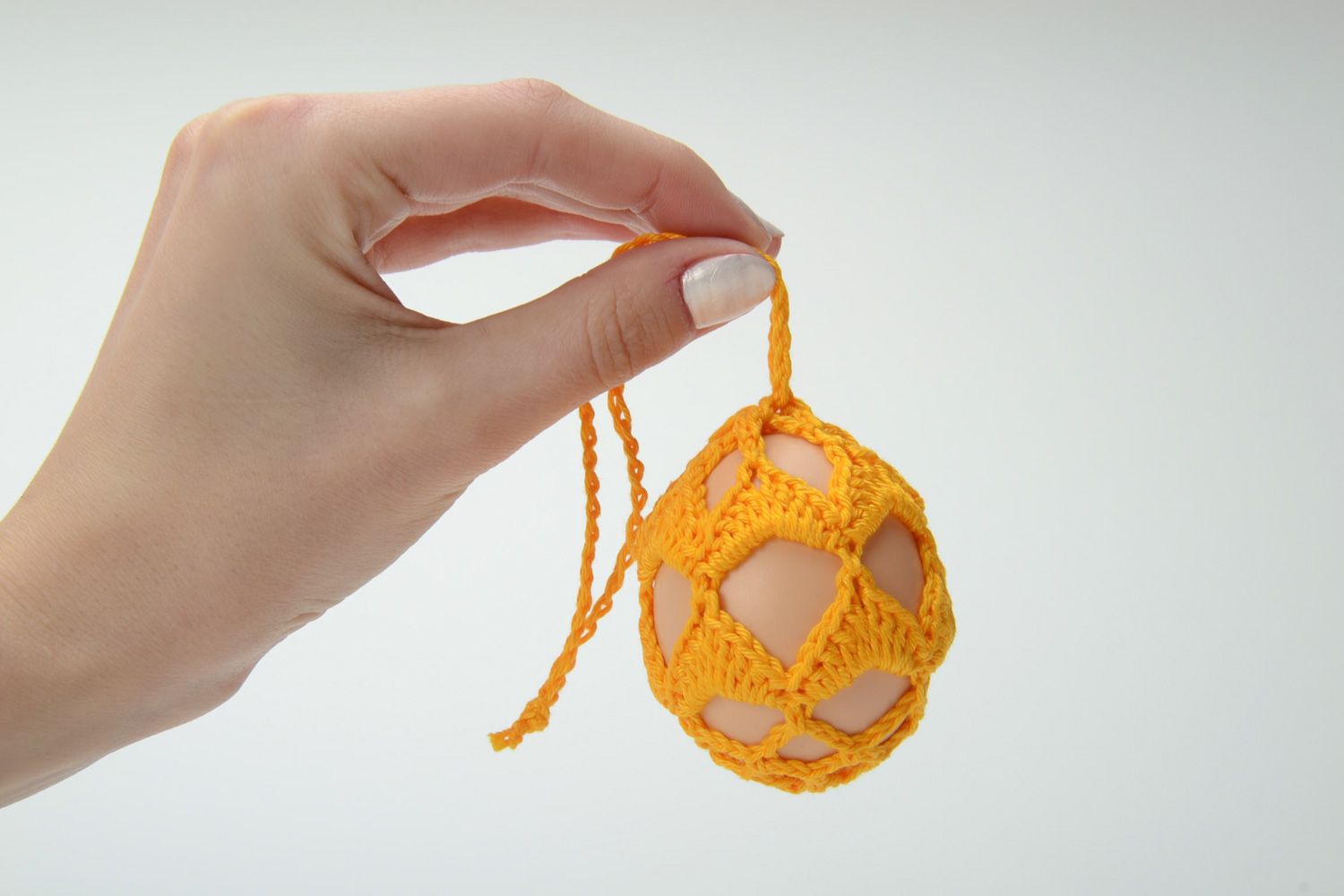 Homemade yellow decorative Easter egg pendant in lacy cover photo 5