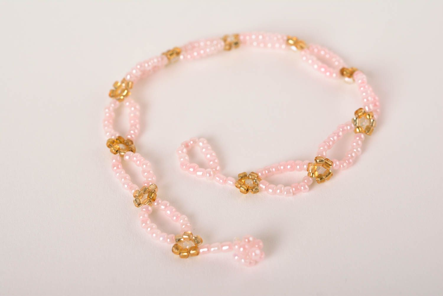 Pink and gold beads floral adjustable bracelet for girls photo 4