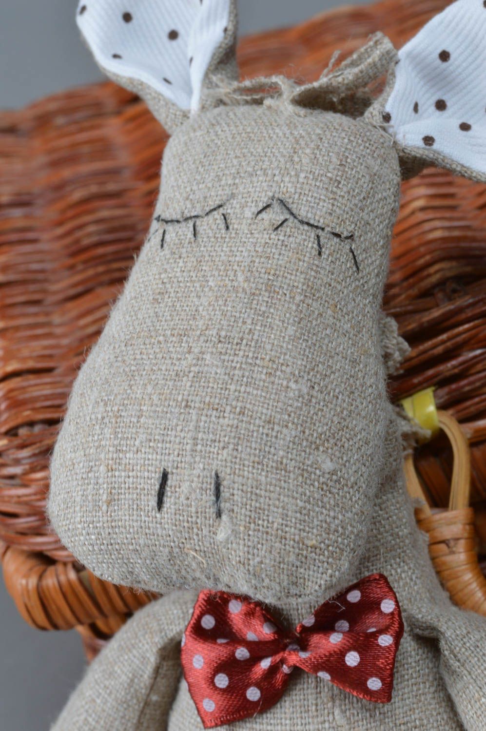 Handmade Kuscheltier Esel aus Leinen für Kind und Haus Deko  foto 3