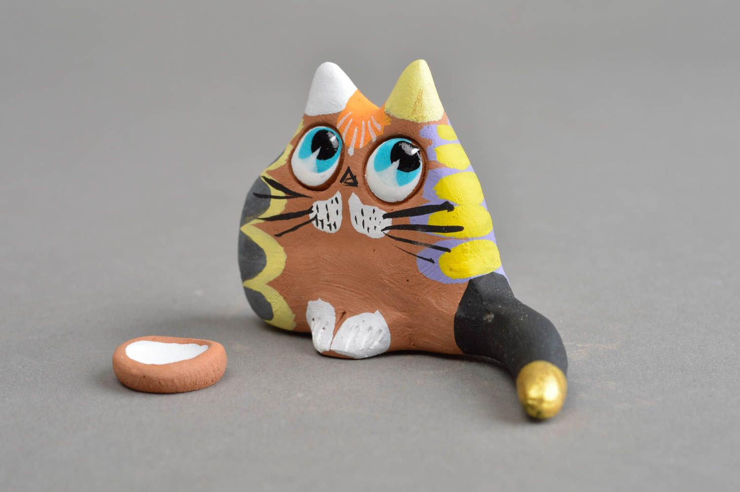 Figurine en céramique souvenir cadeau chat roux avec peinture faite main  photo 3