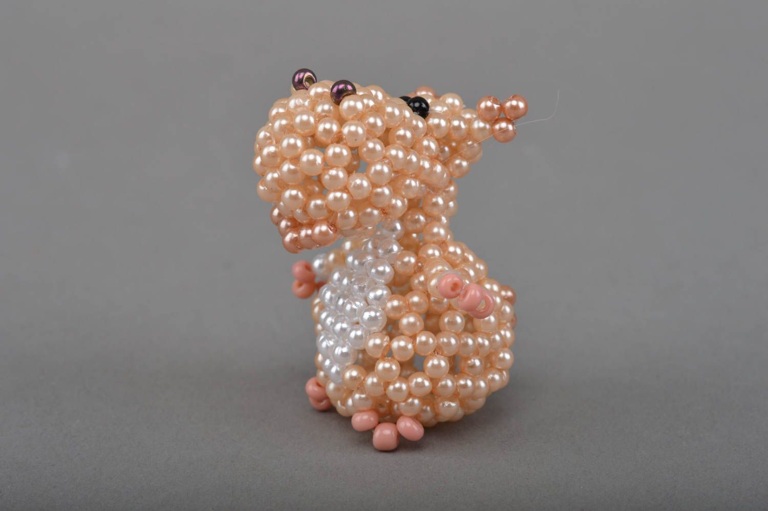 Handmade beaded figurine of hippo of cream color designer table decoration photo 3