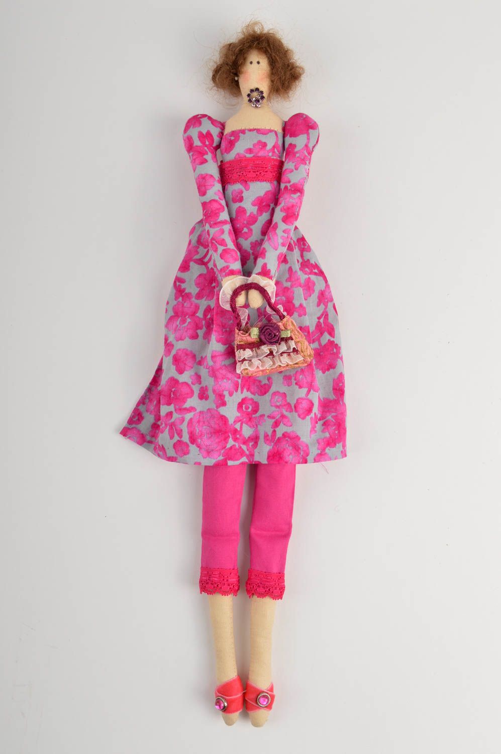 Кукла ручной работы кукла из ткани красивая с сумкой мягкая кукла стильная фото 2