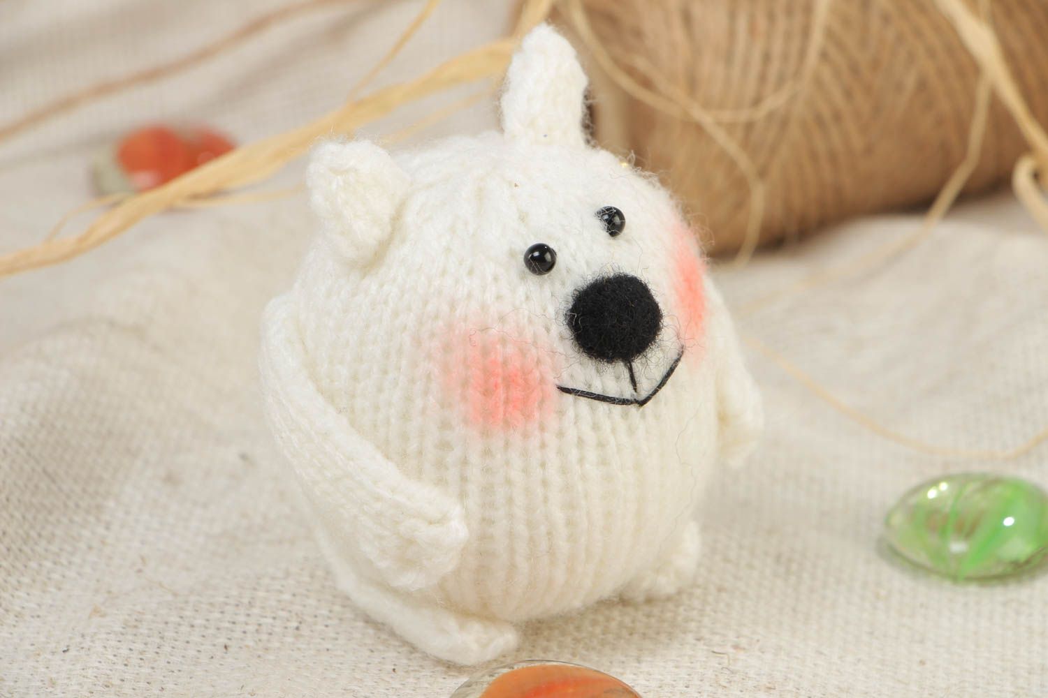 Small handmade unique crochet white cat toy for children or home decor photo 1