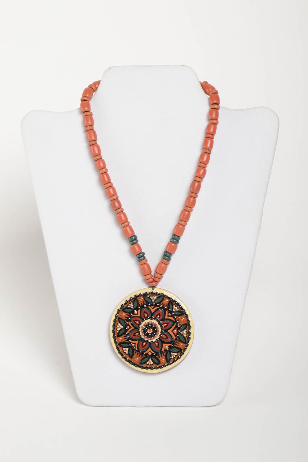 Pendentif céramique fait main Bijou ethnique collier rond Accessoire femme mode photo 2