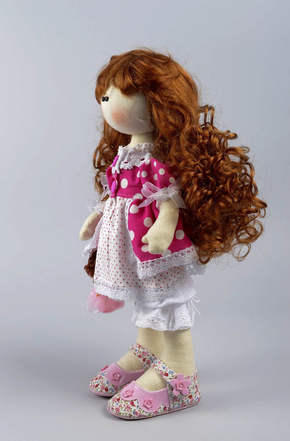 Grande poupée Jouet fait main fille rousse en tissus Cadeau pour fille original photo 3