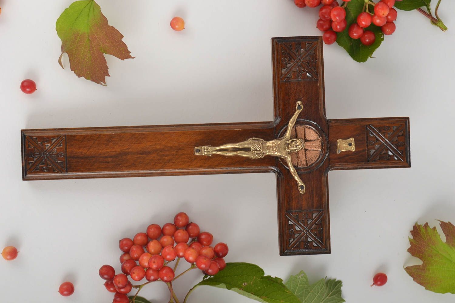 Hand wood cross wall crucifix Christian gifts rustic home decor wood carvings photo 1