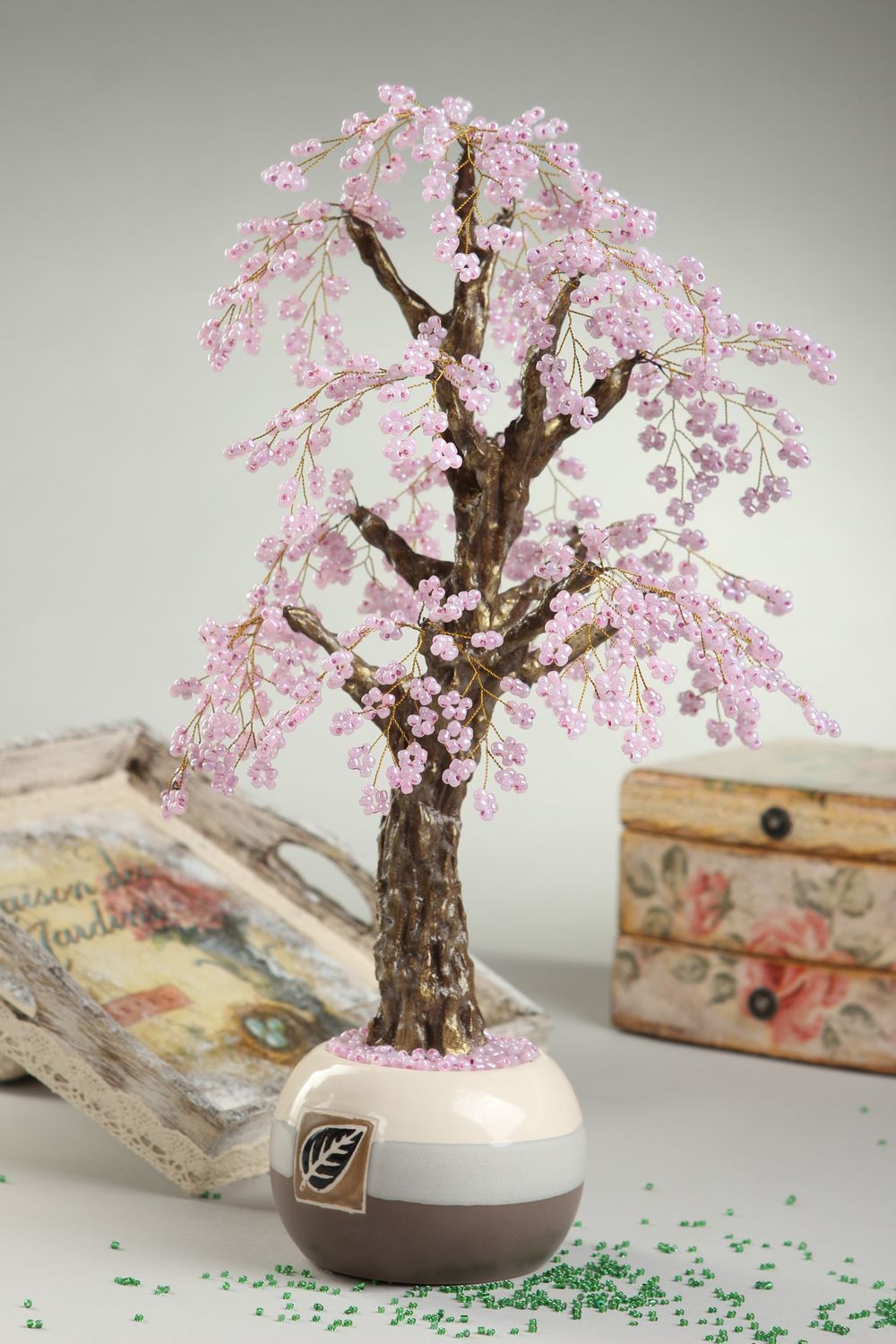 Handmade rosa Perlen Baum Wohn Accessoire  dekorativer Baum mit Glasperlen foto 1