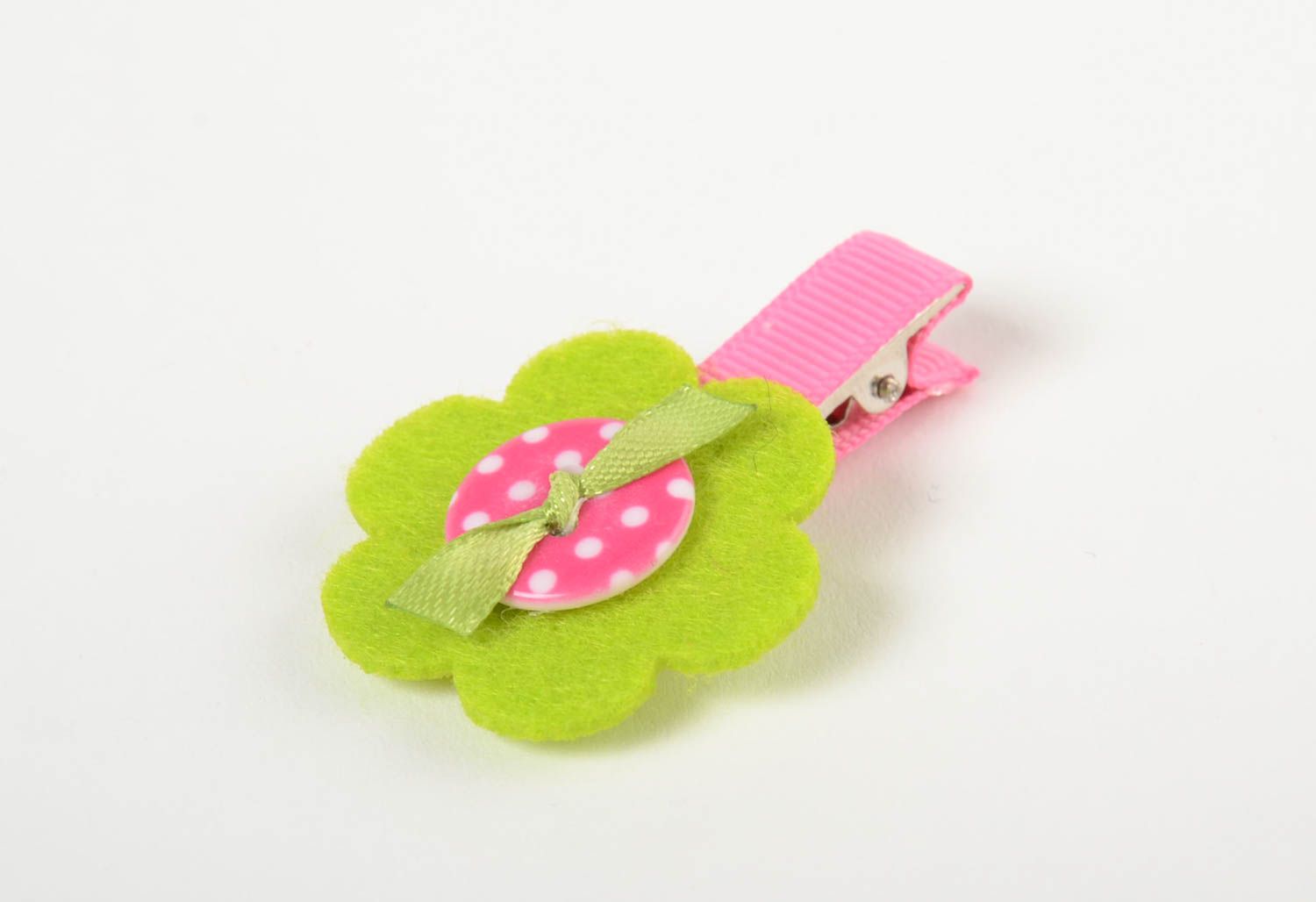 Pink hair clip for girls in the form of flower handmade barrette for children photo 2