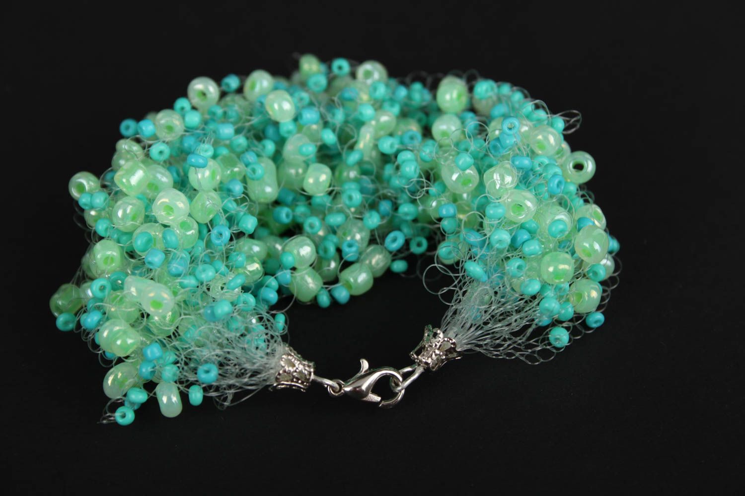 Bracelet perles rocaille turquoise Bijou fait main large Accessoire femme photo 2