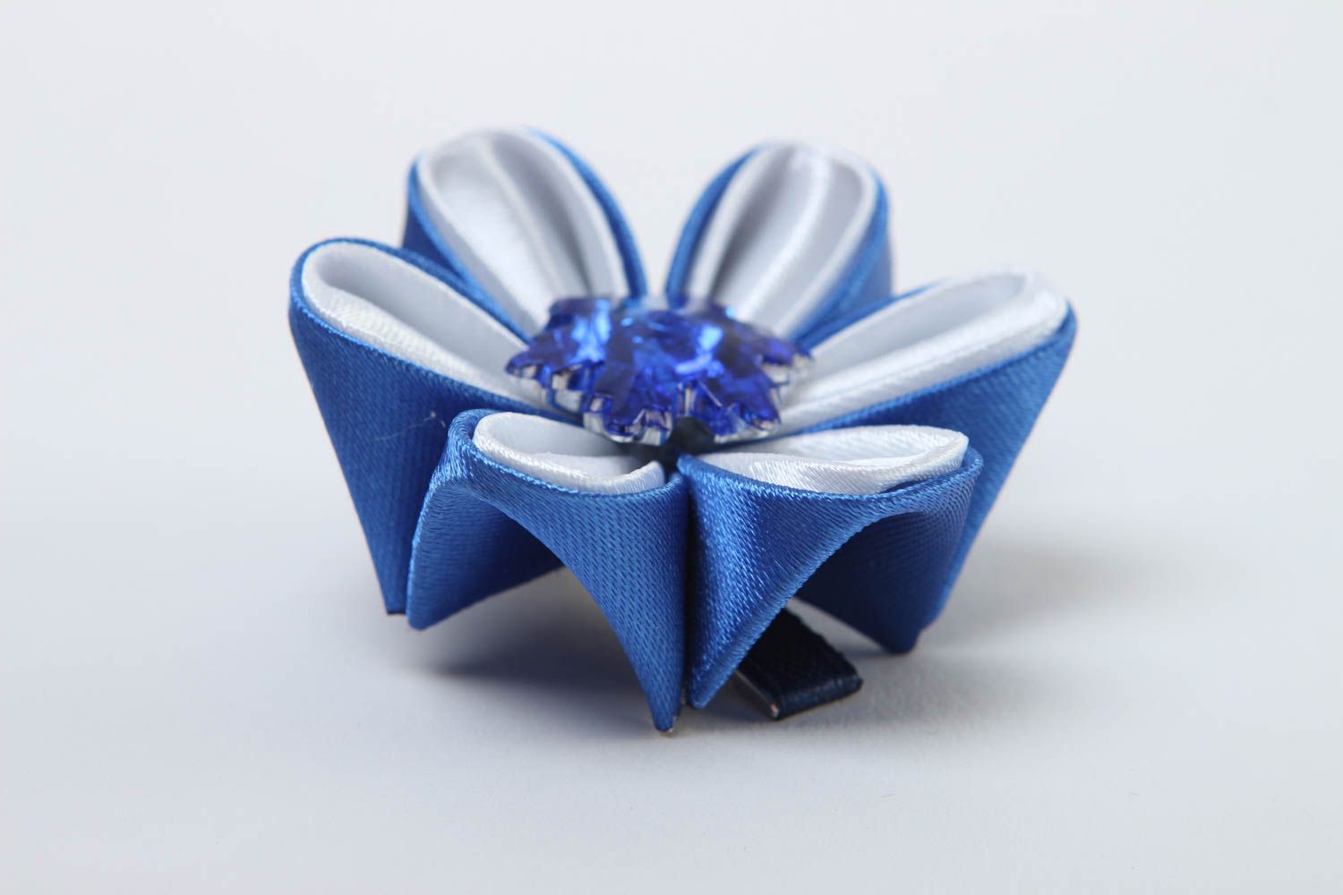 Haarspange Blume Handmade Damen Modeschmuck Accessoire für Haare weiß blau grell foto 3