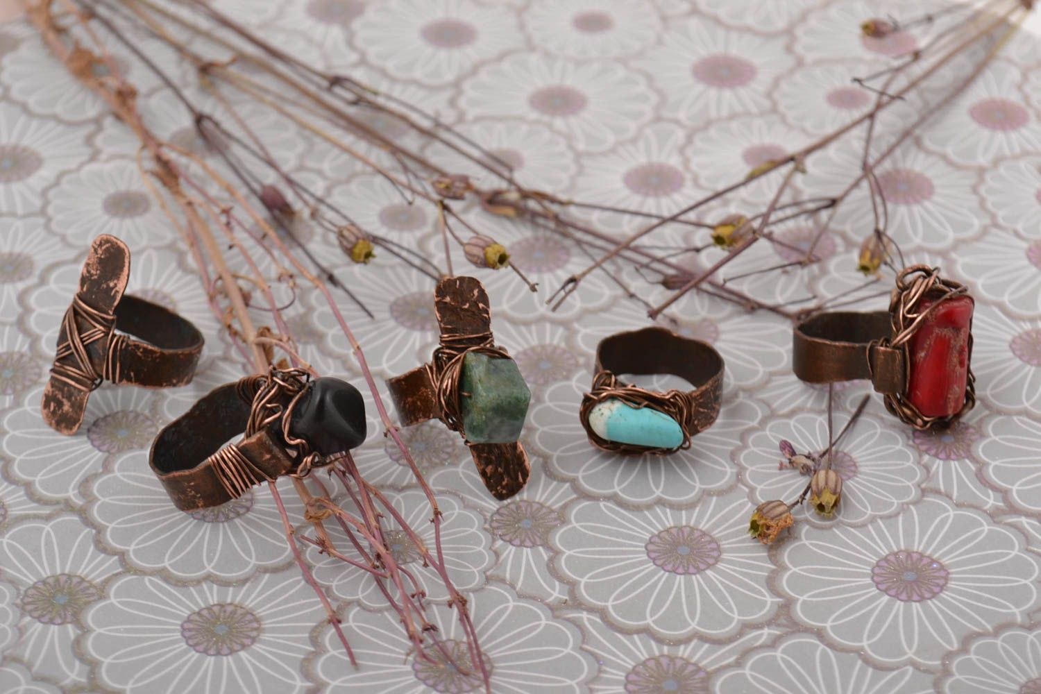 Handmade ring set of 5 items gift ideas unusual accessory copper jewelry  photo 1