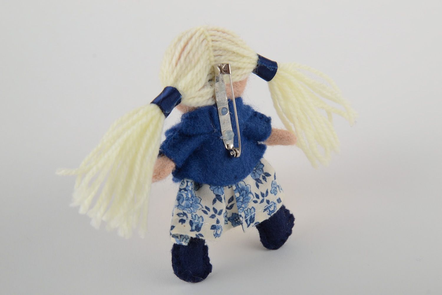 Handmade felted wool brooch toy Doll in Dress photo 3