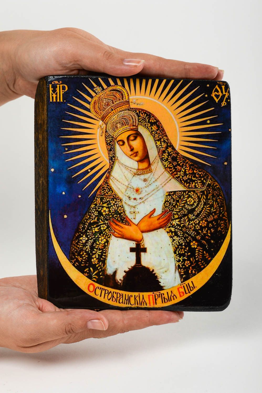 Icono ortodoxo hecho a mano cuadro religioso regalo para amigo Nuesra Señora foto 5