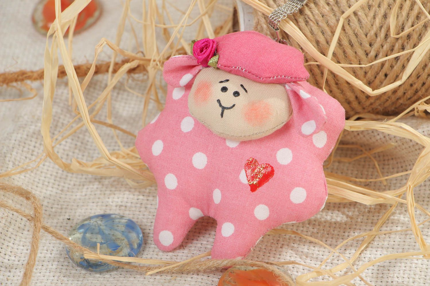 Soft toy keychain lamb handmade fabric pink beautiful toy accessory for purse photo 1