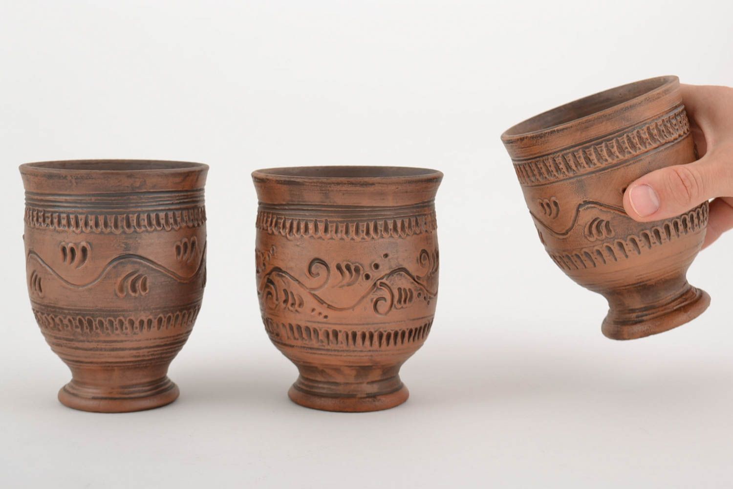 Beautiful handmade designer ceramic goblets set 3 pieces 250 ml each photo 2