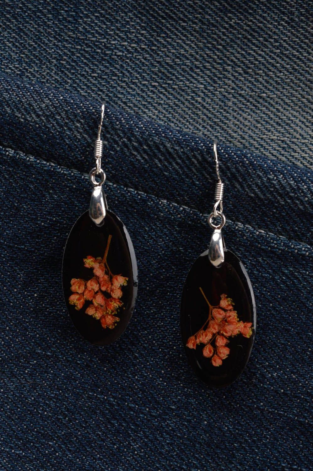 Украшение ручной работы модные серьги с сухоцветами красивые серьги черные фото 1