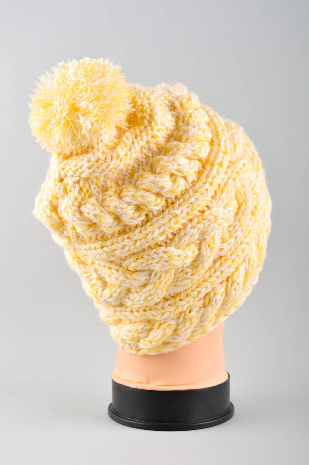 Handmade knitted cap beautiful bright hat warm winter headwear cute cap photo 4